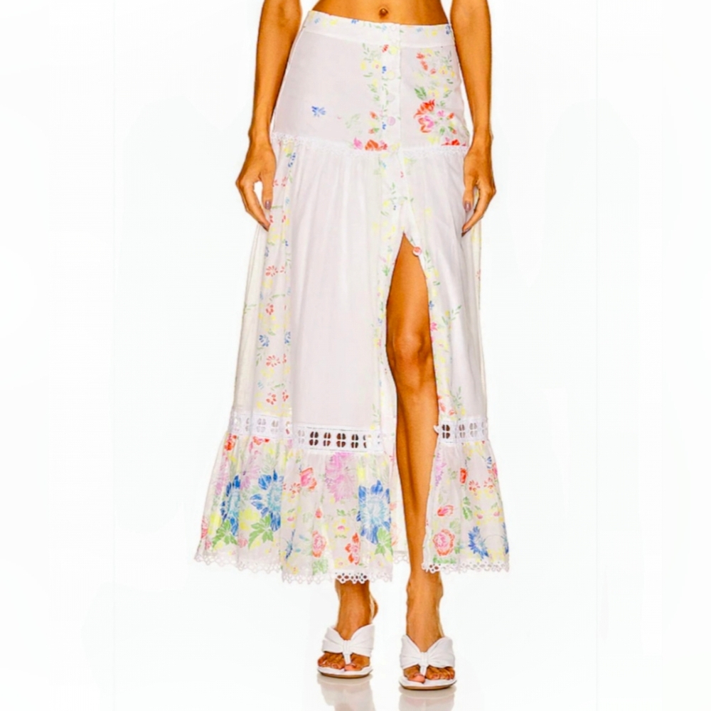 Charo Ruiz White Floral Garden Multi Colored Maxi/Midi Skirt, Cotton, NWT size M - Picture 5 of 15